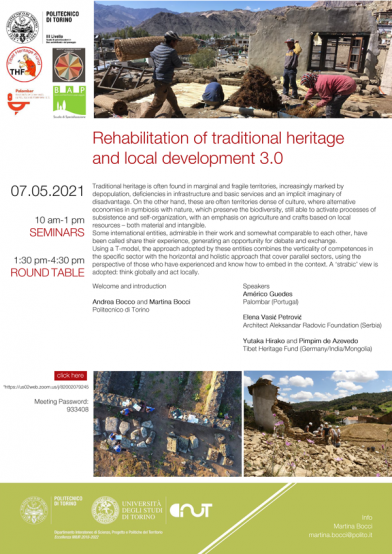 Politecnico di Torino - Rehabilitation of traditional heritage and local development 3.0 Politecnico di Torino - Rehabilitation of traditional heritage and local development 3.0