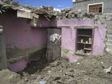 House in Ladakh damaged by flood House in Ladakh damaged by flood