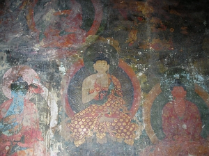 portion of the west wall, with representation of the 35 Buddhas of confession  portion of the west wall, with representation of the 35 Buddhas of confession
